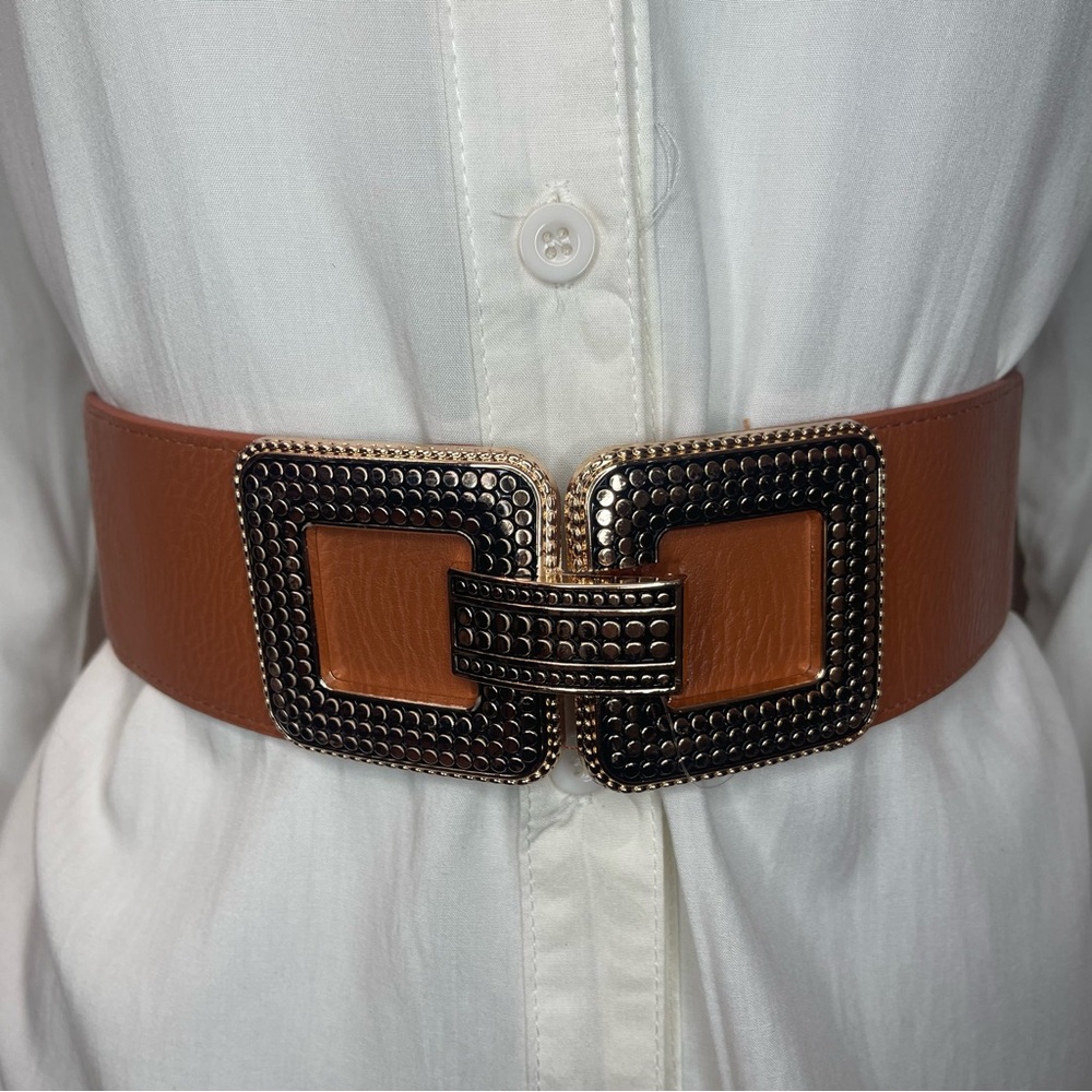 Camel PU leather elastic waistband belt